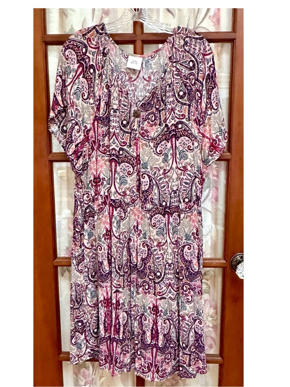 Knox Rose Pink Purple Paisley V-Neck Tunic / Dress